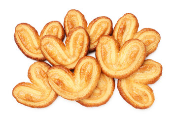 Delicious palmier cookies isolated on white, top view
