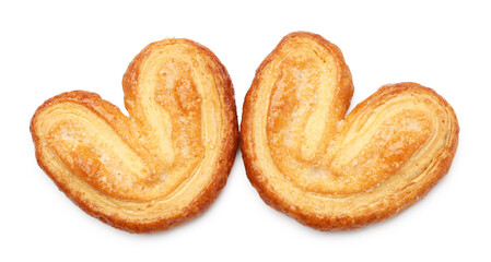 Two delicious palmier cookies isolated on white, top view