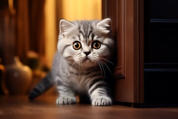 Close-up photo of a cute kitten peeking out