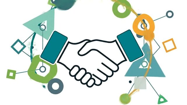 Abstract handshake illustration with colorful splashes