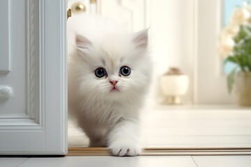 close-up of a cute domestic kitten peeking out