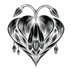 Elegant Bleeding Heart Flower Vector Design with Soft Pastel Tones Detailed Line Work for Botanical Prints and Decorative Projects