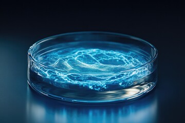 Petri Dish with Abstract Blue Fluid
