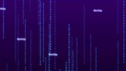 Digital Data Flow: Abstract visualization of digital information, symbolizing data streams with binary code raining down against a gradient purple background. - Powered by Adobe