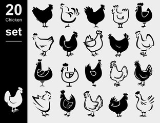 Chicken set. Collection icon chicken. Vector
