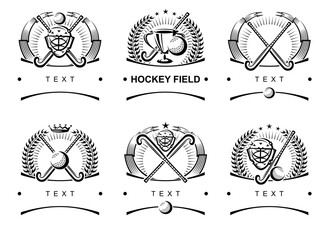 Hockey field labels and icons set. Collection icons hockey field. Vector
