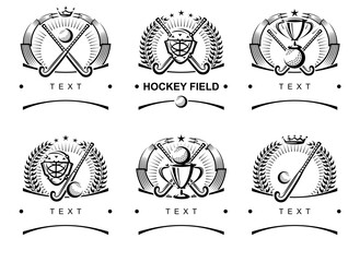 Hockey field labels and icons set. Collection icons hockey field. Vector
