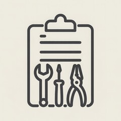 Decorative service icon with a flathead screwdriver, layered over a sketched maintenance report layout.