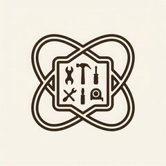 Decorative DIY symbol showing a flathead screwdriver, layered within a geometric tool matrix on beige.