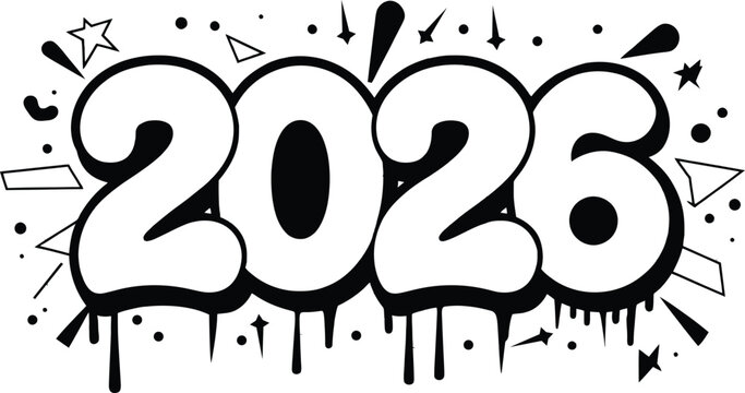 2026 New Year Graffiti Numbers with Drips and Splashes Vector Illustration