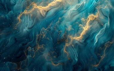 Teal Marble Texture with Gold Veins Abstract Background