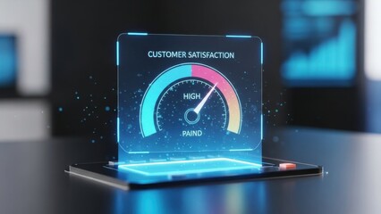Customer satisfaction digital gauge hologram with glowing blue light