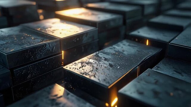 Metallic Cubes: An abstract close-up showcases a geometric arrangement of metallic cubes, each catching the light and reflecting intricate details.