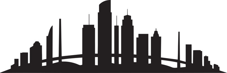 Obraz premium Diverse city skyline silhouette with tall skyscrapers and elevated roadway illustration
