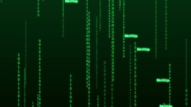 Binary Code Descent: Digital rain of binary code cascades down a vibrant green backdrop, evoking a sense of technological complexity and data-driven innovation.