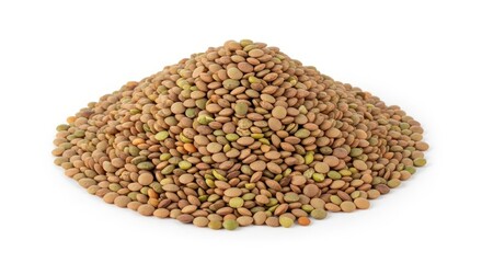 Fototapeta premium Heap of raw lentils on a white background.