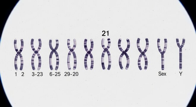Close-up of human chromosome karyotype analysis.