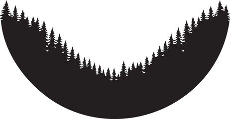 Pine Forest Descending Deep Valley Bowl Silhouettes isolated on white background