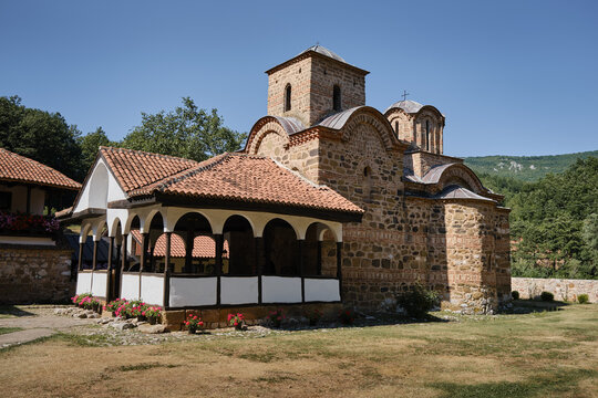 Ancient, iconic, Orthodox Poganovo monastery in Serbia, Jerma river canyon, near Pirot