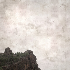 textured stylish old paper background, square, with landscape of central Gran Canaria, route to Ventana de Bentayga