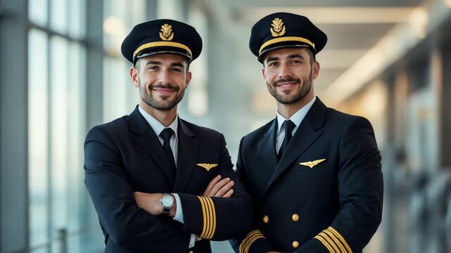 aviation crew unity, flight attendants exchanging confident signals