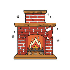 Christmas fireplace vector design and illustration