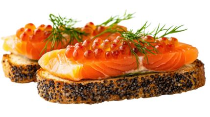slices of bread with salmon and dill pickles on top