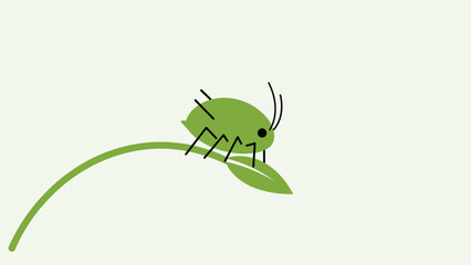 Green Aphid Insect on a Plant Stem with Leaf.