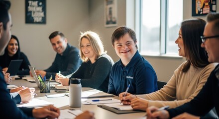 Obraz premium Diverse team engaged in an inclusive meeting.