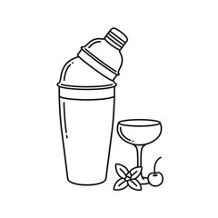 Bartender day shaker silhouette three quarter view leaning over bar mat shaking vector illustration