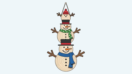 Three Stacked Snowmen Christmas Decoration with Hats and Scarves.