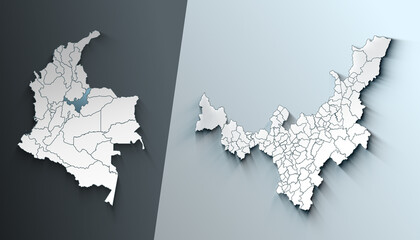 Obraz premium Minimalist 3D Map of Boyaca Colombia Department with District Borders