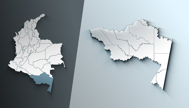 Minimalist 3D Map of Amazonas Colombia Department with District Borders