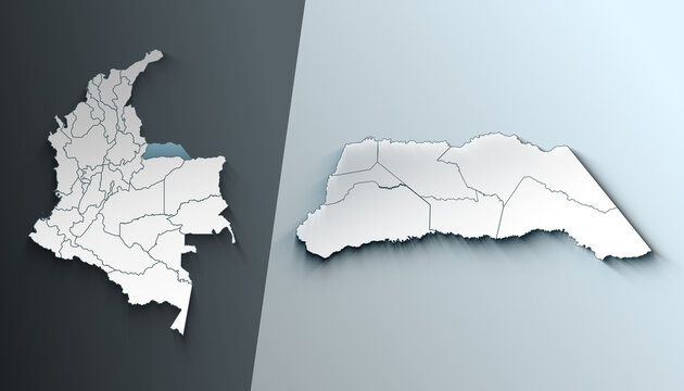Minimalist 3D Map of Arauca Colombia Department with District Borders