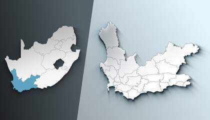 Minimalist 3D Map of Western Cape Province _00141 South Africa Province with Borders