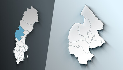 Minimalist 3D Map of Jamtland Sweden County with Borders