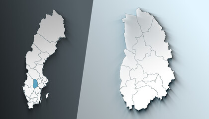 Minimalist 3D Map of Orebro Sweden County with Borders
