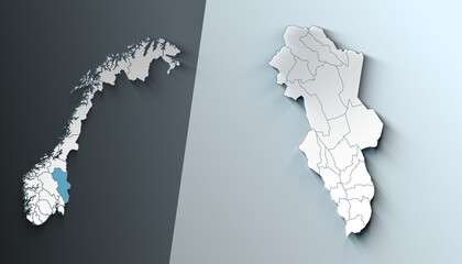 Minimalist 3D Map of Hedmark Norway Region with Borders