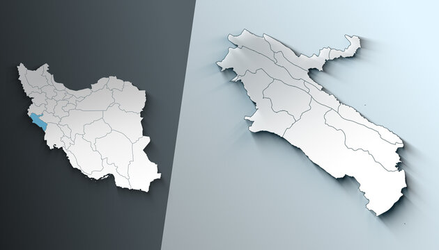 Minimalist 3D Map of Ilam Iran Province with Borders