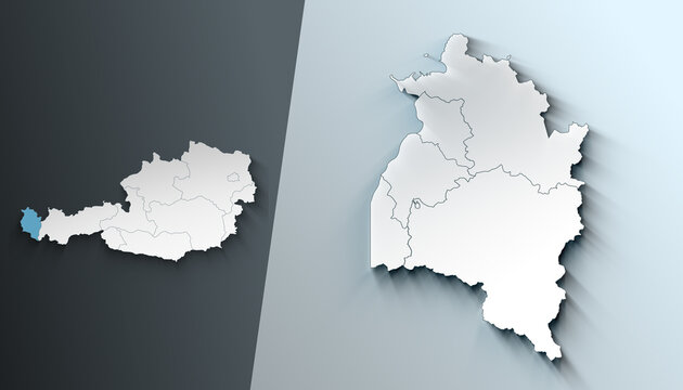 Minimalist 3D Map of Vorarlberg Austria State with Borders