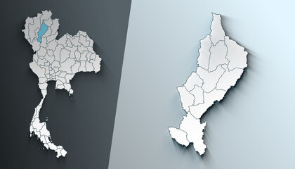 Minimalist 3D Map of Lampang Thailand Region with Borders