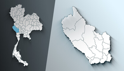 Minimalist 3D Map of Kanchanaburi Thailand Region with Borders