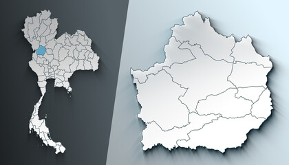 Minimalist 3D Map of Kamphaeng Phet Thailand Region with Borders