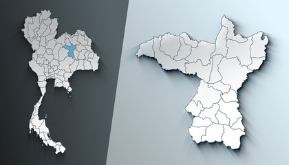 Minimalist 3D Map of Khon Kaen Thailand Region with Borders