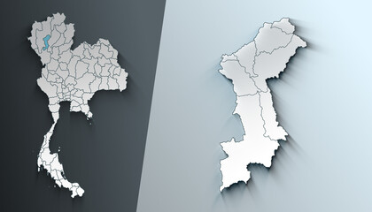 Minimalist 3D Map of Lamphun Thailand Region with Borders