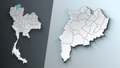 Minimalist 3D Map of Chiang Rai Thailand Region with Borders