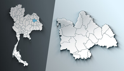 Minimalist 3D Map of Kalasin Thailand Region with Borders