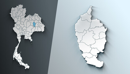 Minimalist 3D Map of Maha Sarakham Thailand Region with Borders