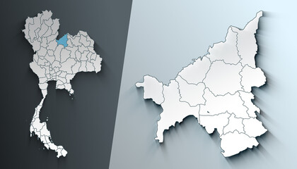 Minimalist 3D Map of Loei Thailand Region with Borders