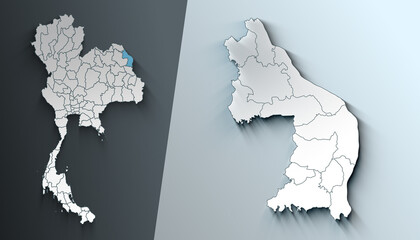 Minimalist 3D Map of Nakhon Phanom Thailand Region with Borders
